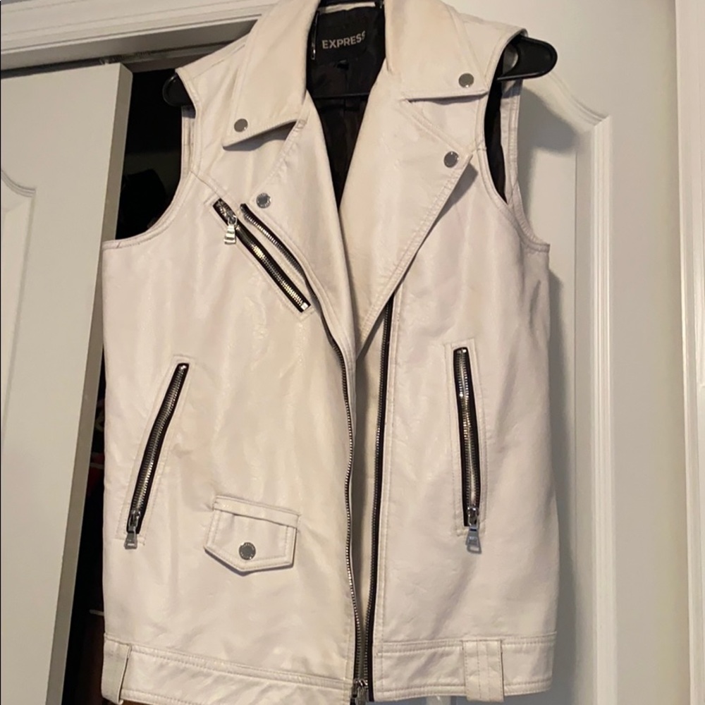 White and black leather vest